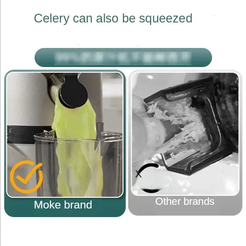 Comparison of celergy juice extraction between Moke brand juicer and other brands.